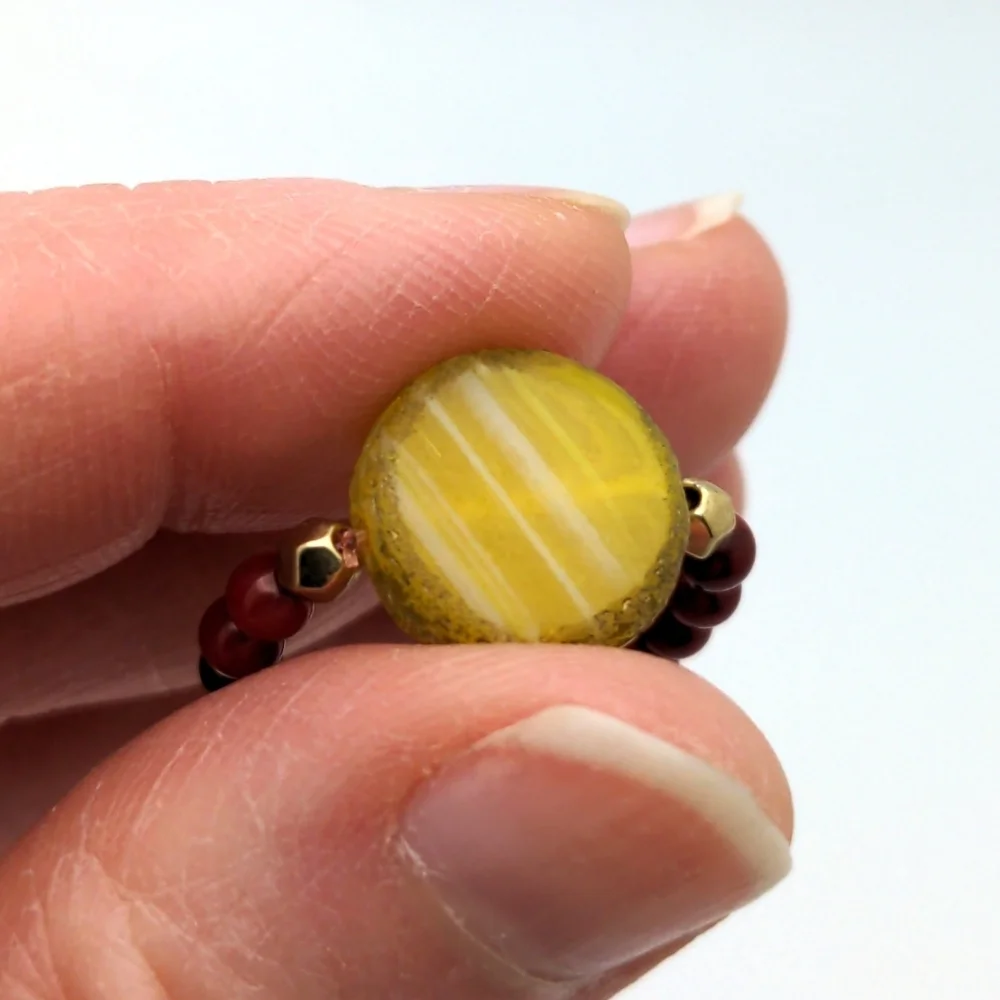 Yellow Medallion Seed Bead Ring